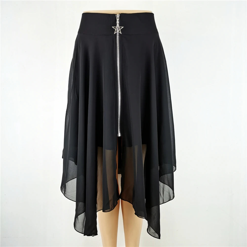 Gothic Black Net Pentagram Midi Long Layered Skirt