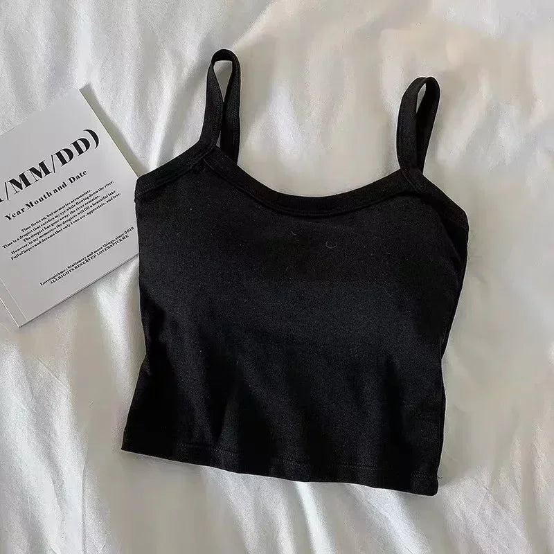 Black Grey White Crop Top Basic Vest Top TShirt Padded Bra