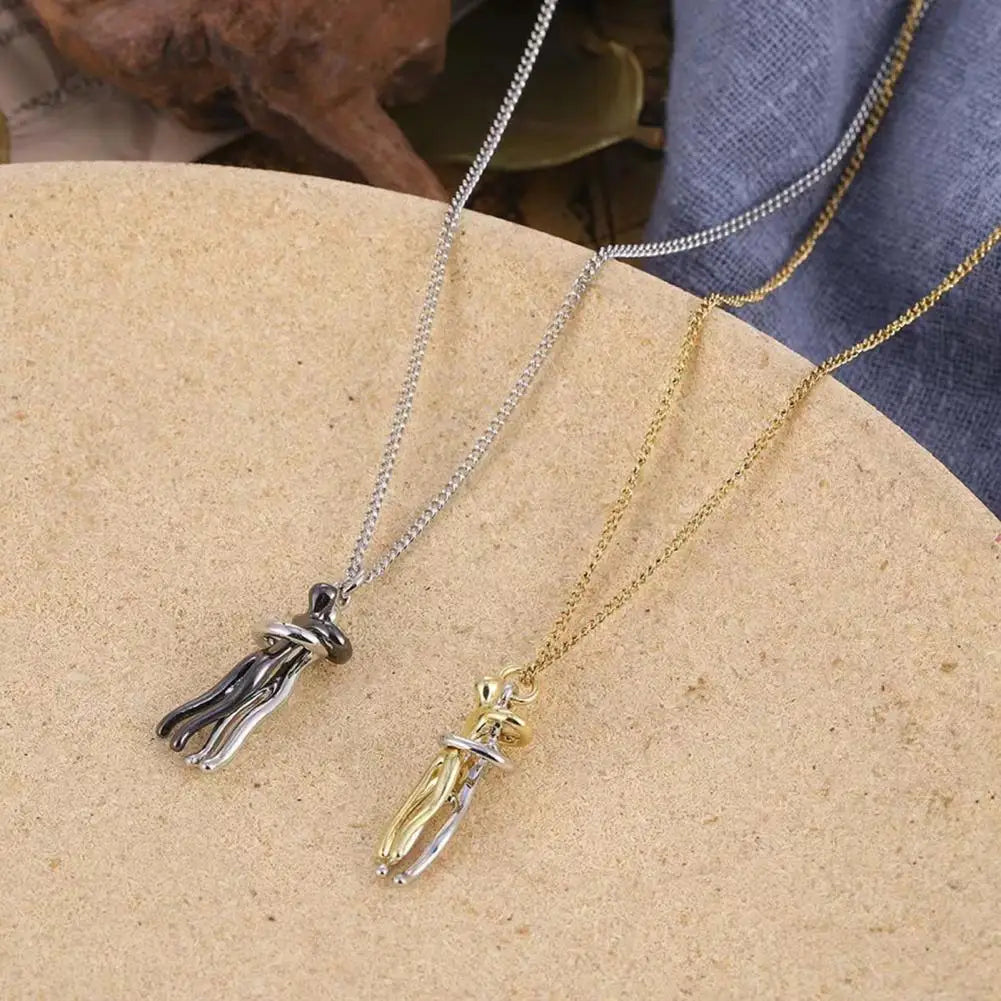 Couple Necklace Unity Trust Embrace Pendant Necklace Adjustable Length