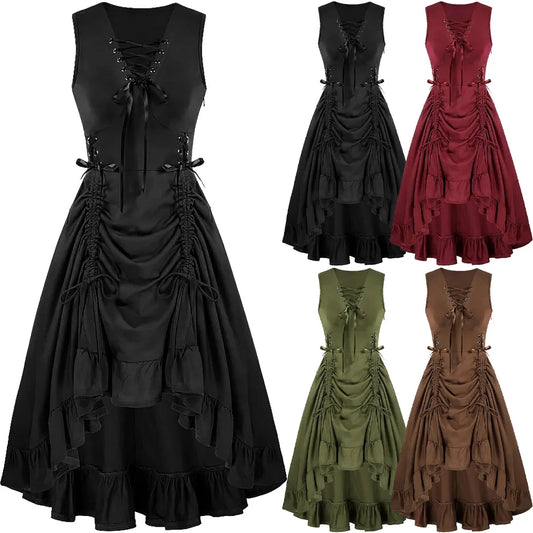 Gothic Frill Lace up Pirate Medieval Renaissance Steampunk Costume Dress