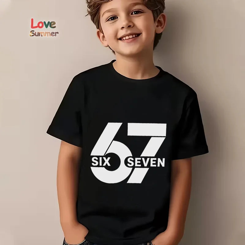 Boys Girls T-Shirt 67 Number Italian Brainrot Summer Top Six Seven Meme Clothes Tshirt