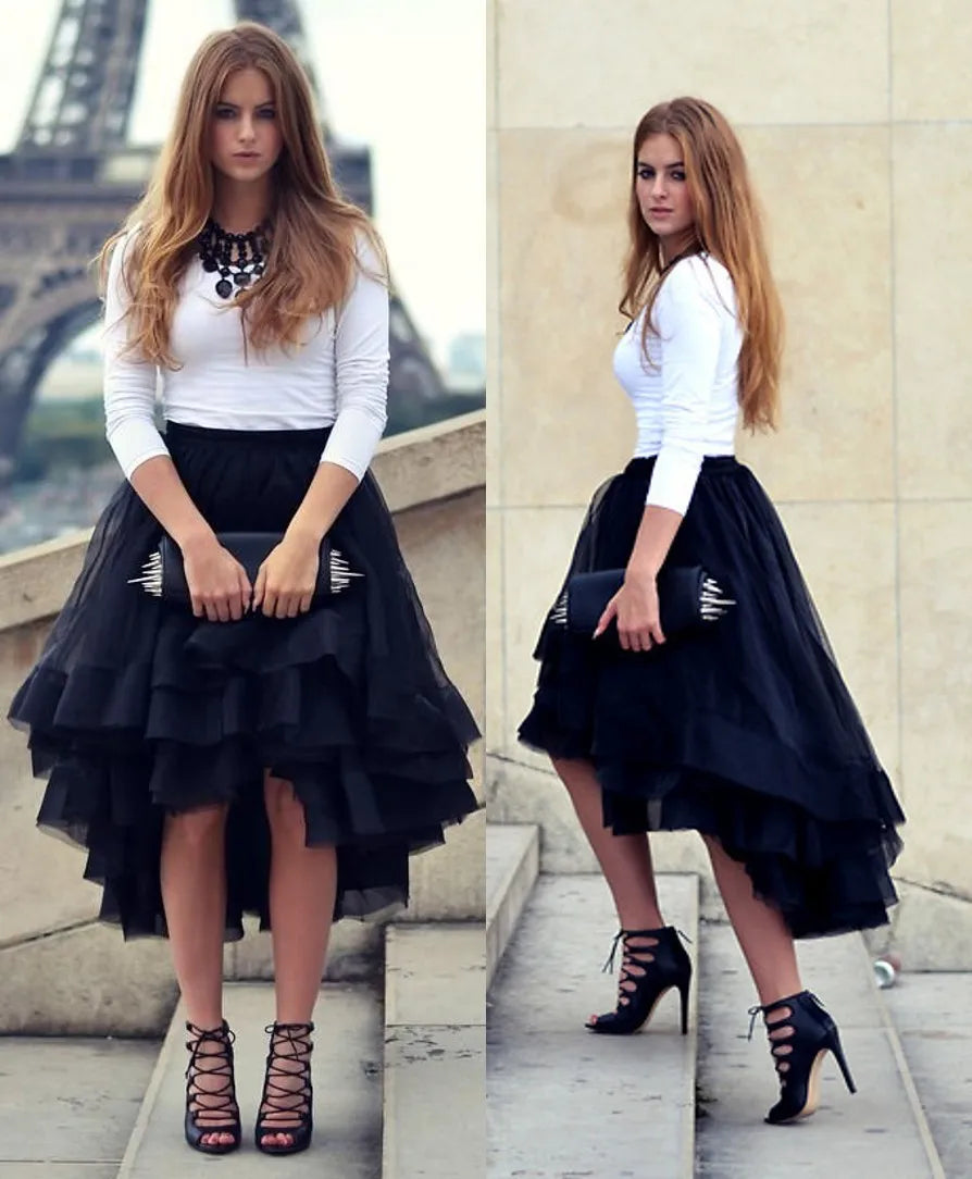 Long Black Gothic Skirt Net Tulle Tutu Overskirt