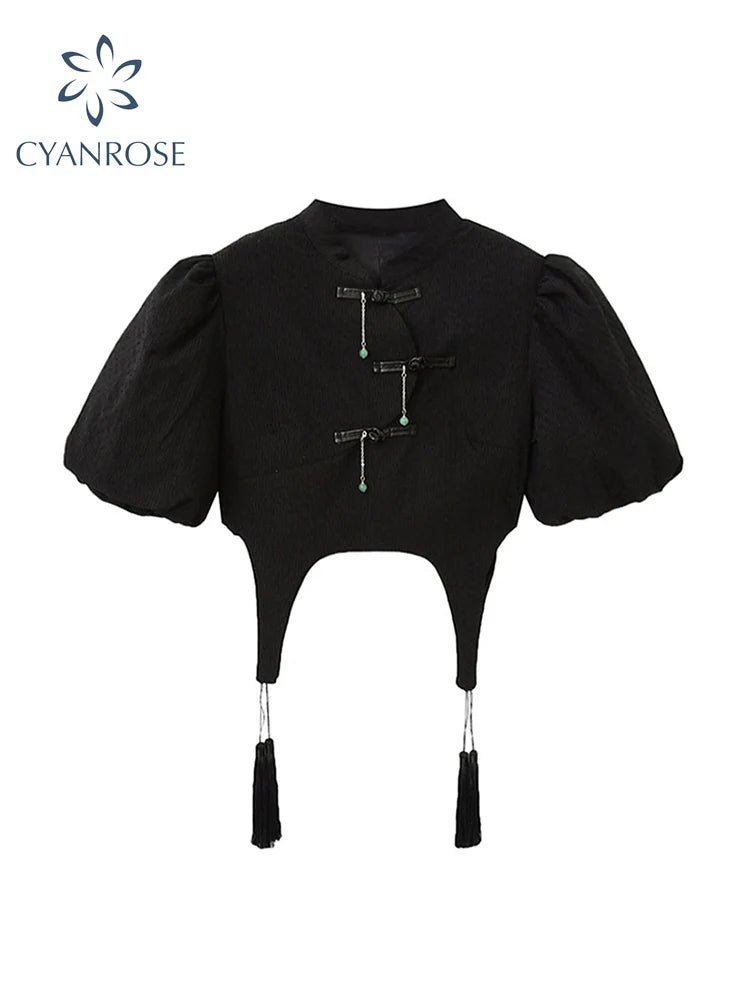 Gothic Punk Alternative Puff Sleeves Tassel Jacket Blouse Top