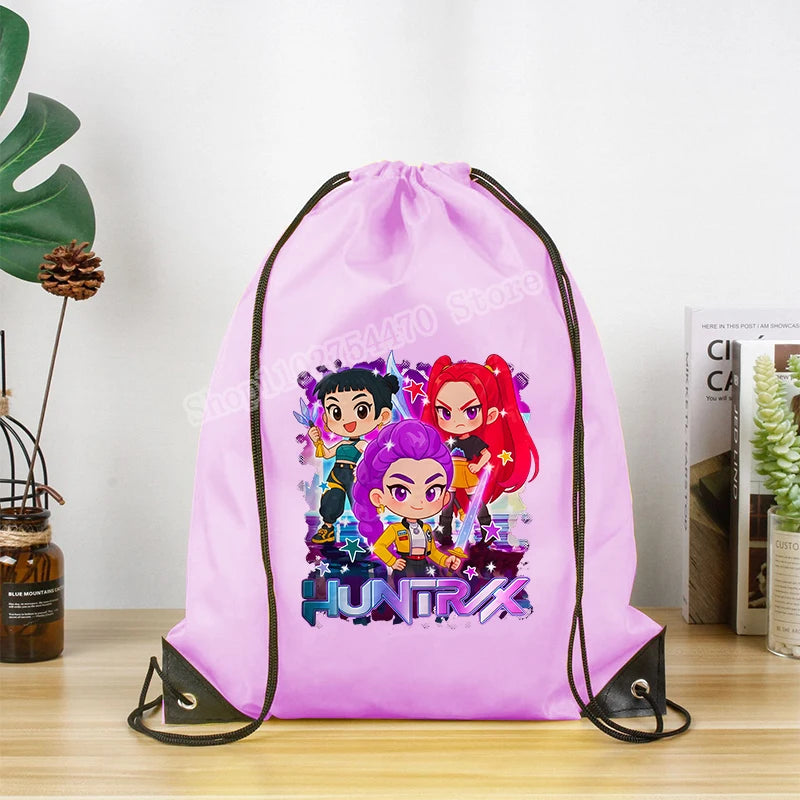 KPop Demon Hunters Merch Drawstring Swim PE Kit Sports Book Shoulder School Bag Waterproof