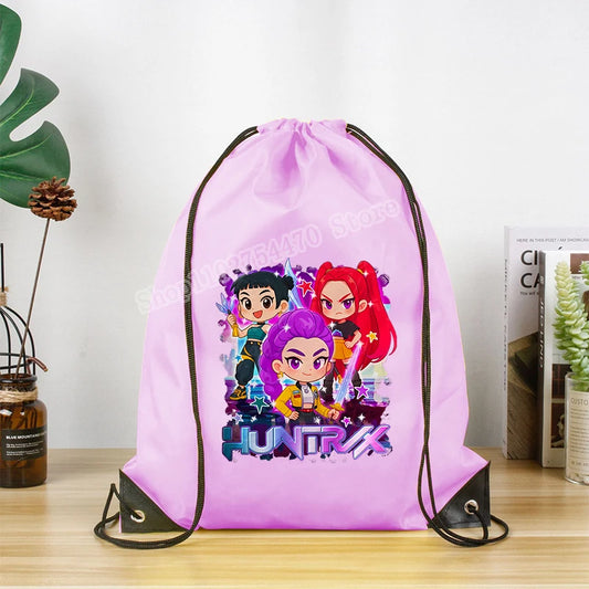 KPop Demon Hunters Merch Drawstring Swim PE Kit Sports Book Shoulder School Bag Waterproof