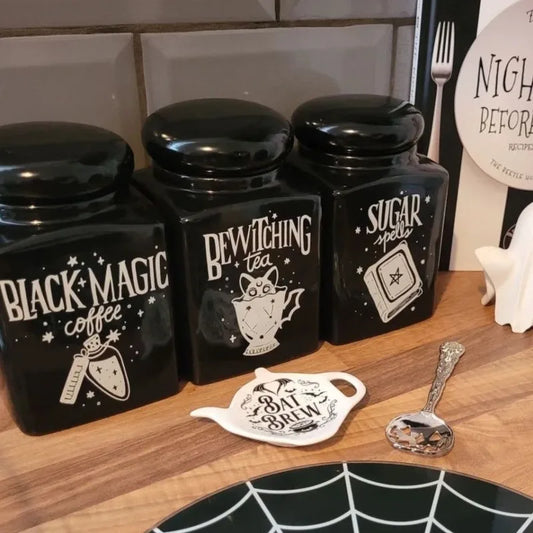 Gothic Black Storage Jar Vintage Ceramic Storage Kitchen Decor