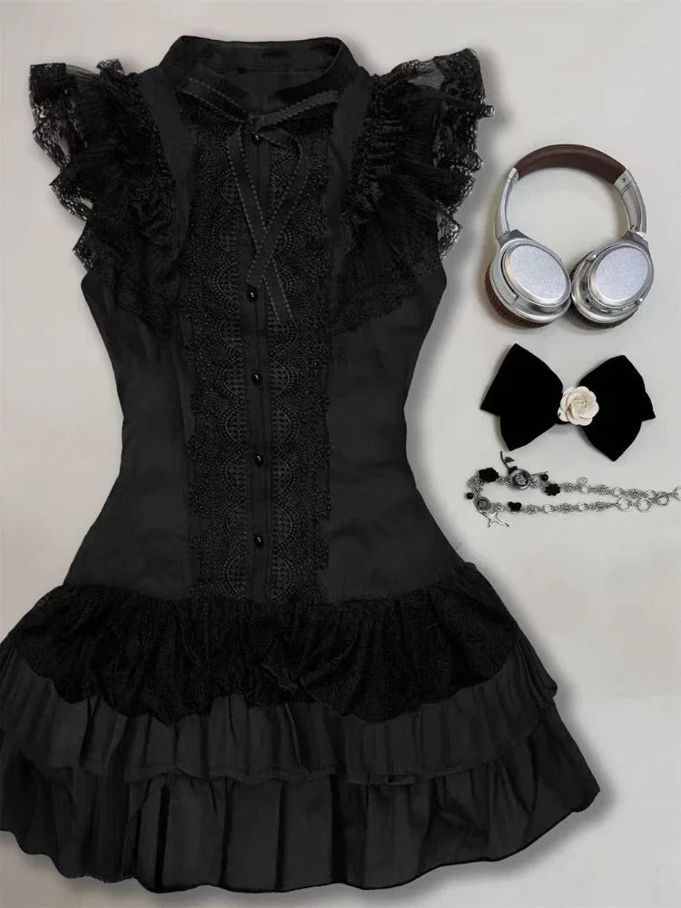 Victorian Gothic Lace Frill Mini Dress