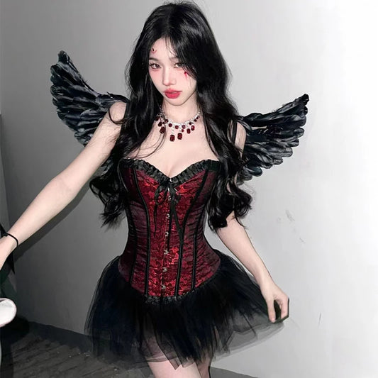 Sexy Corset Devil Fallen Angel Halloween Fancy Dress Costume