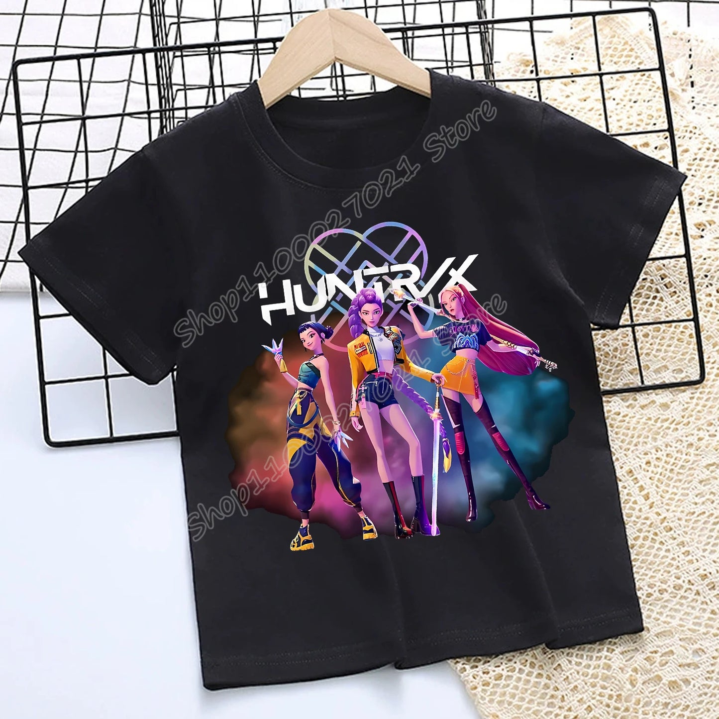 KPop Demon Hunters T-shirt Huntrix Rumi Kids Summer Top Clothes K-Pop Tshirt Black