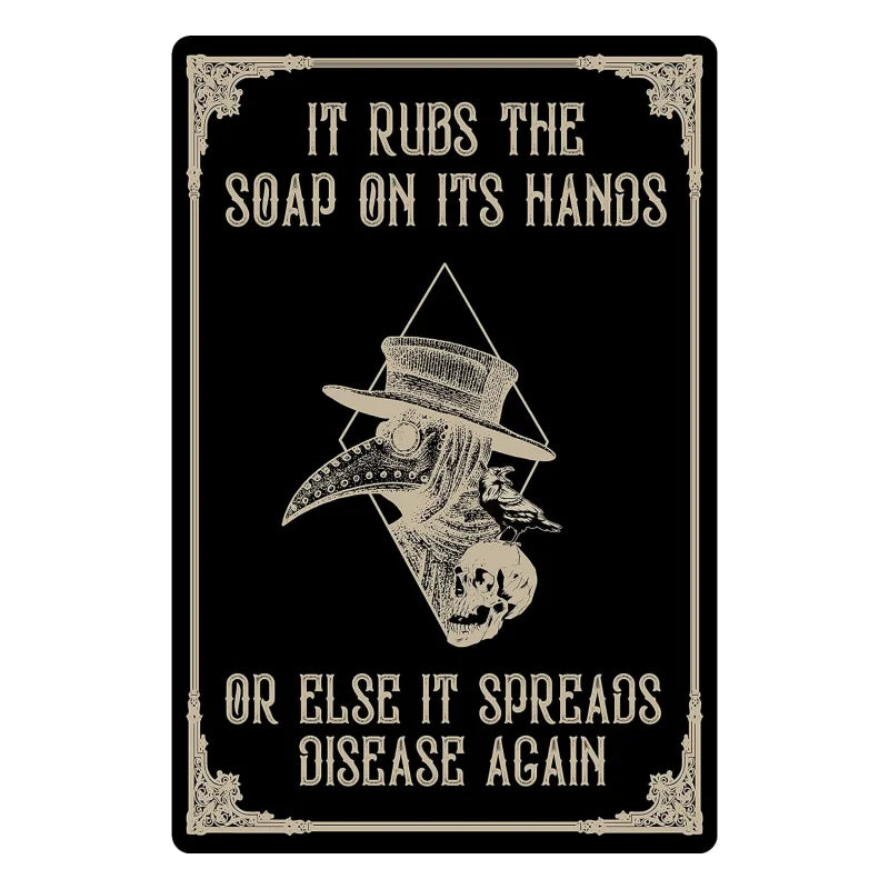 Plague Doctor Wash Your Hands Metal Tin Sign Gothic Bathroom Home Decor
