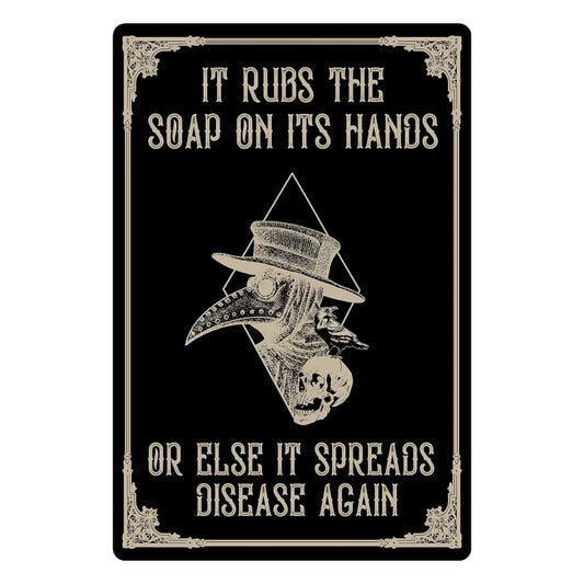 Plague Doctor Wash Your Hands Metal Tin Sign Gothic Bathroom Home Decor