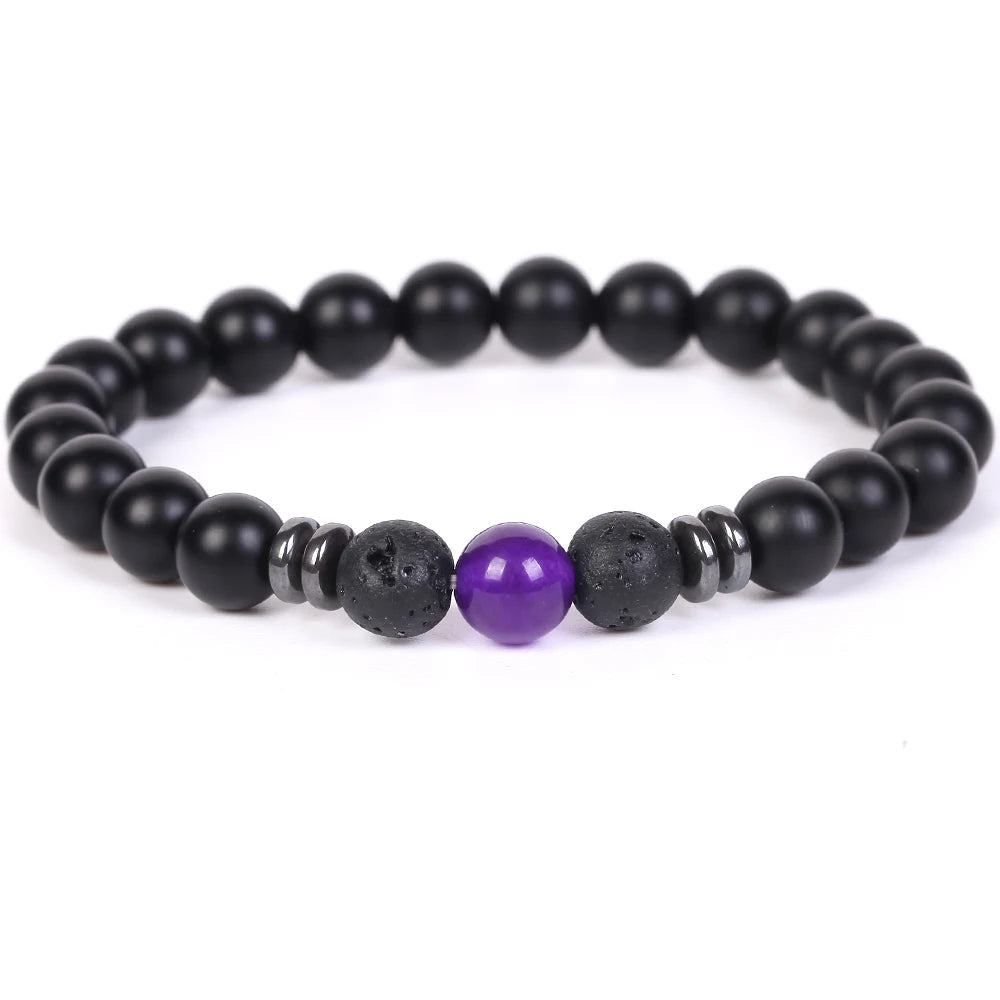 Stone Bracelet Black Agates Hematite Round Beads Jewellery Healing Energy