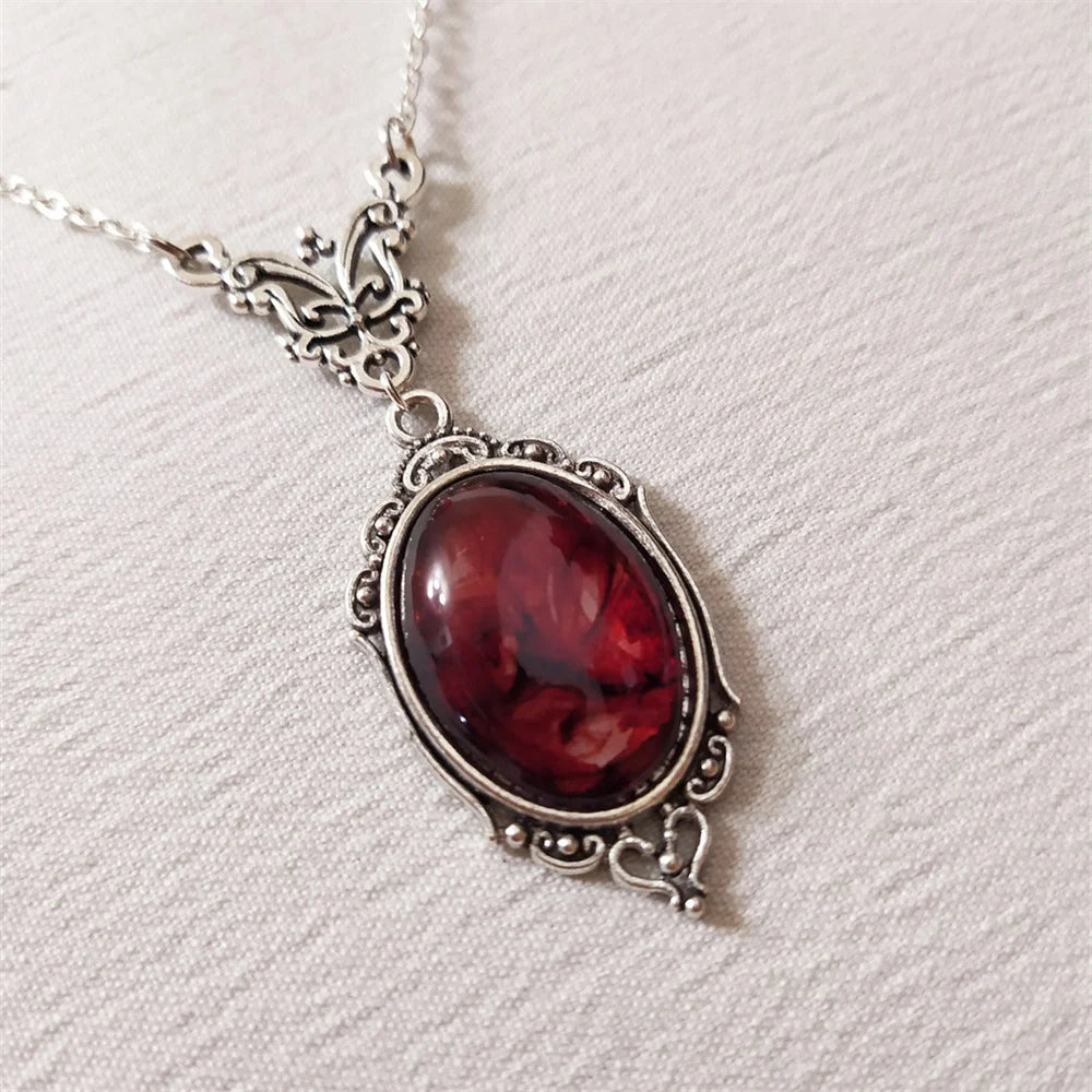 Oval Gothic Victorian Cameo Picture Pendant Necklace