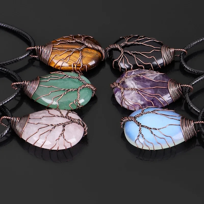 Natural Crystal Rose Quartz Tree Amethyst Pendant Jewelry