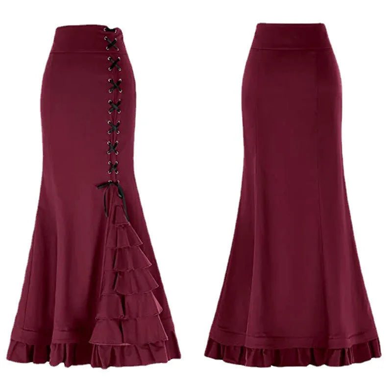 Victorian Gothic Steampunk Long Fish Tail Skirt