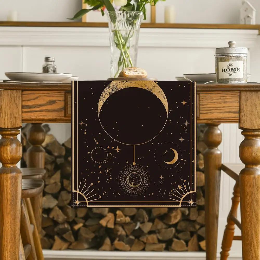Gothic Astrology Moon Magic Linen Table Runner Party Decor Tablecloth