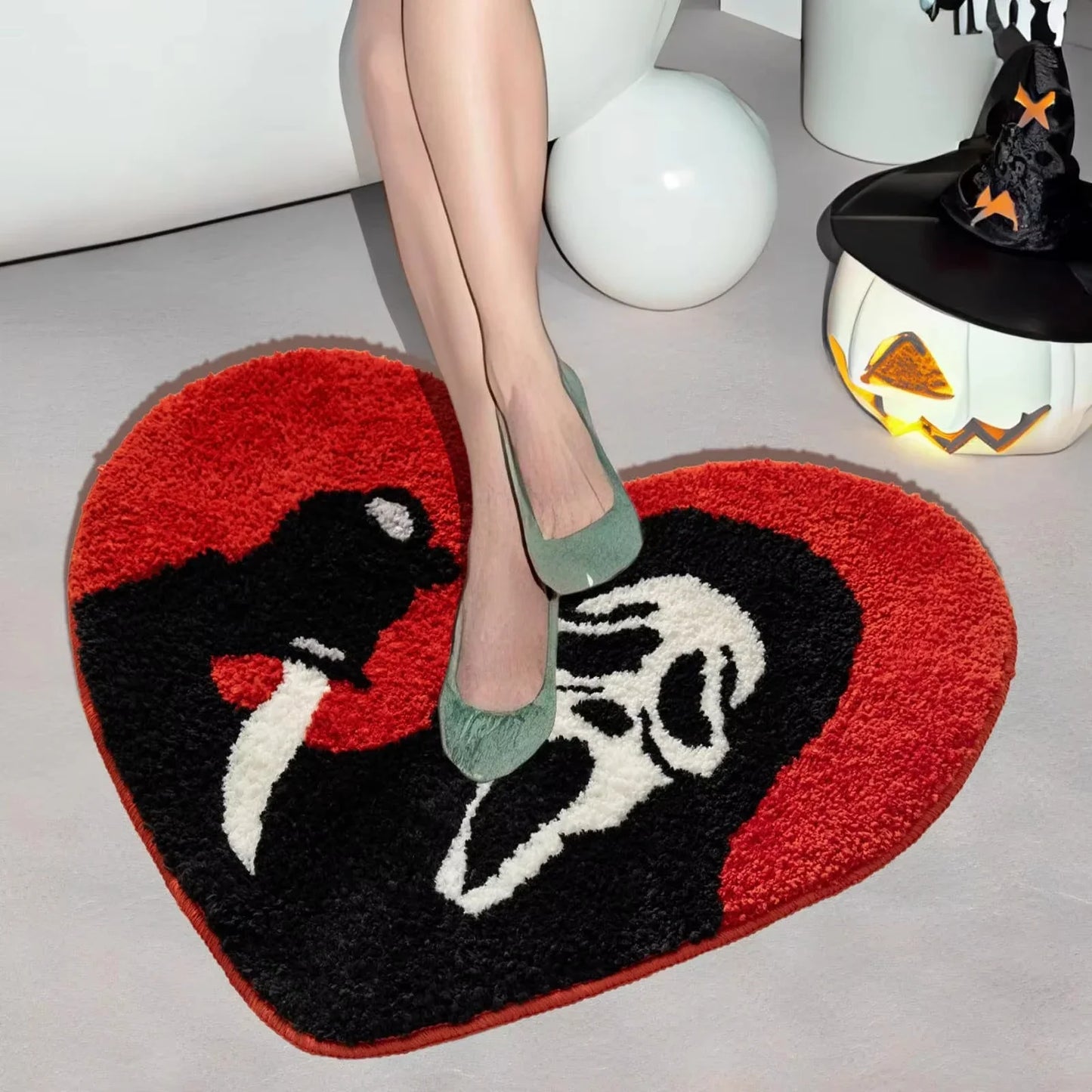 Love Horror Slasher Gothic Scream Bath Door Mat Non Slip Heart Shaped Rug