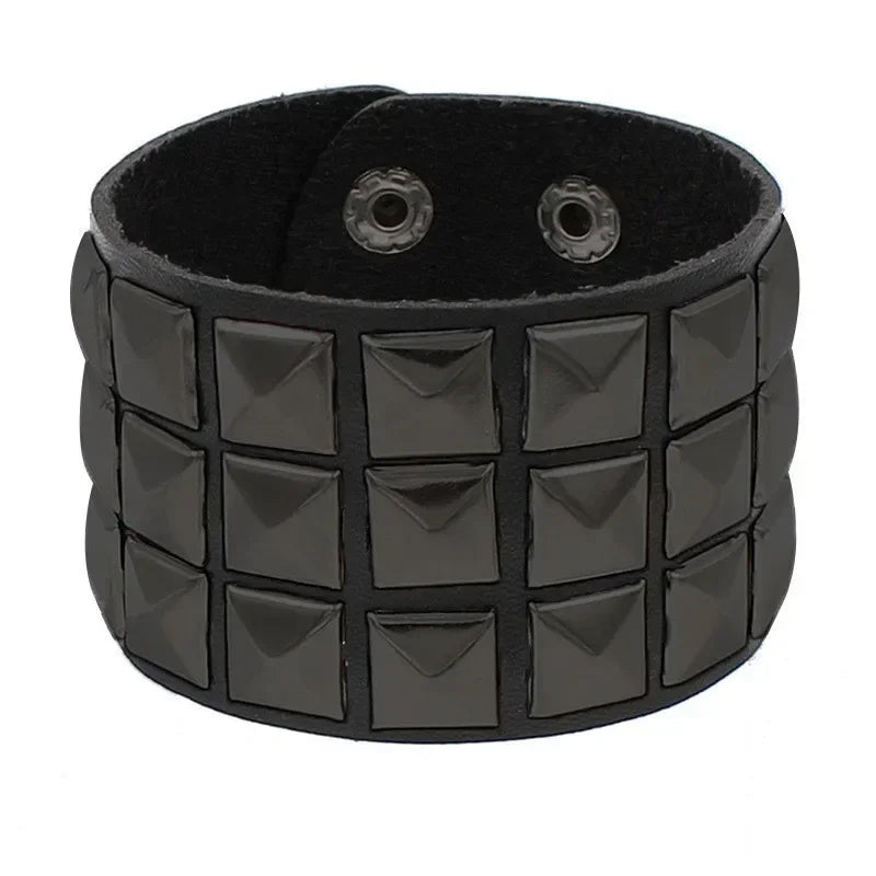 Black Silver Metal Arm Cuff Studded Bracelet