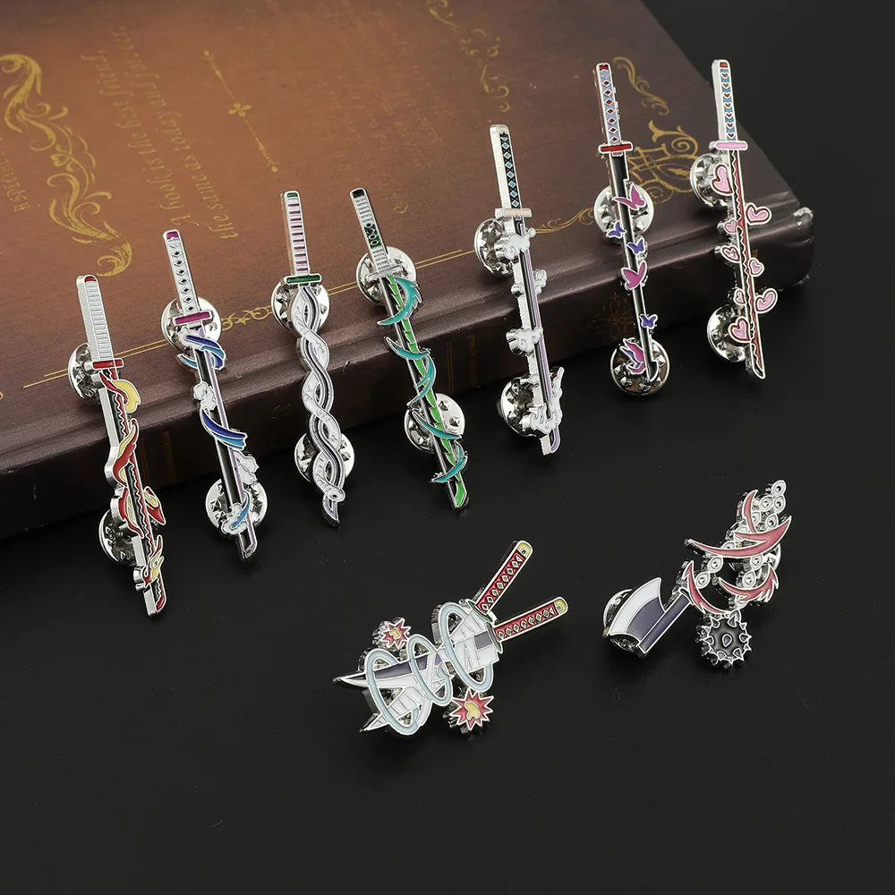 9Pcs/Set Anime Ghost Kill Team Samurai Sword Enamel Brooch 9-Pillar Metal Badge Lapel Pin Cosplay Jewelry Accessories Gifts