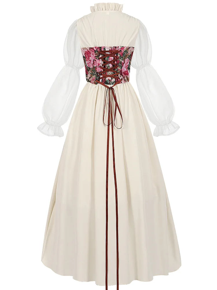Medieval Renaissance Pirate Maid Elegant Floral Maxi Dress