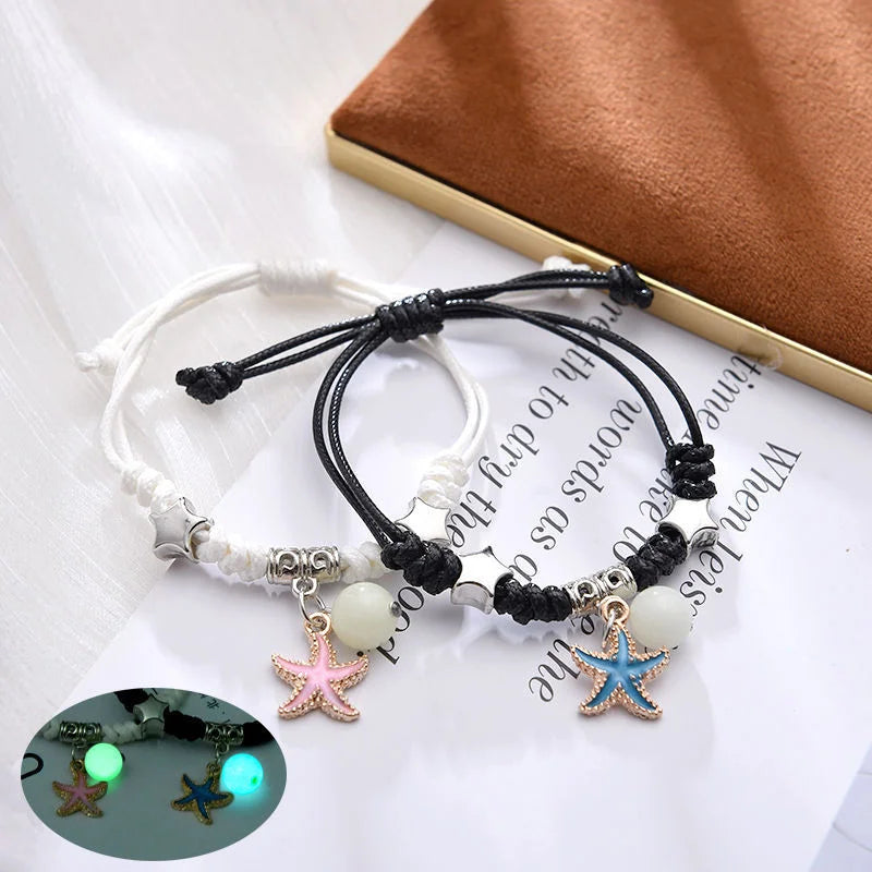 Glow in the Dark Luminous Bracelet Pair Friendship Star Pendant Charm