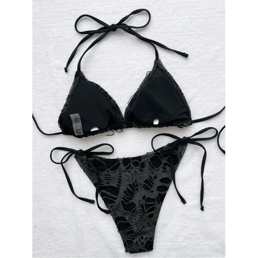 Sexy Gothic Grunge Two Piece Halter Bikini Swimwear