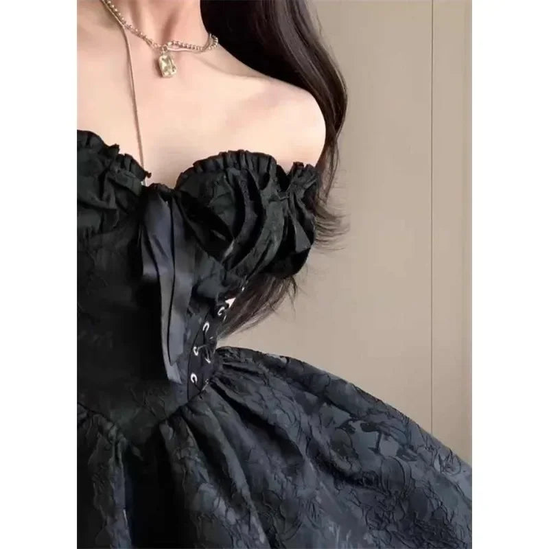 Gothic Black Princess Off Shoulder Party Mini Dress