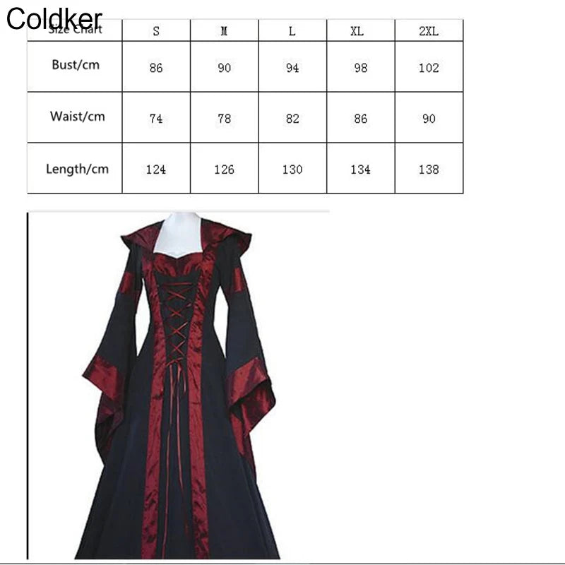 Pagan Ceremonial Medieval Gown Gothic Princess Hooded Long Dress