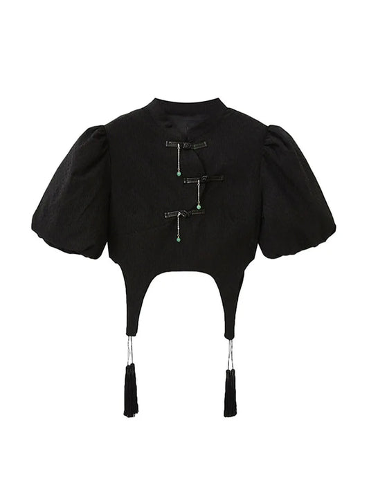 Gothic Punk Alternative Puff Sleeves Tassel Jacket Blouse Top