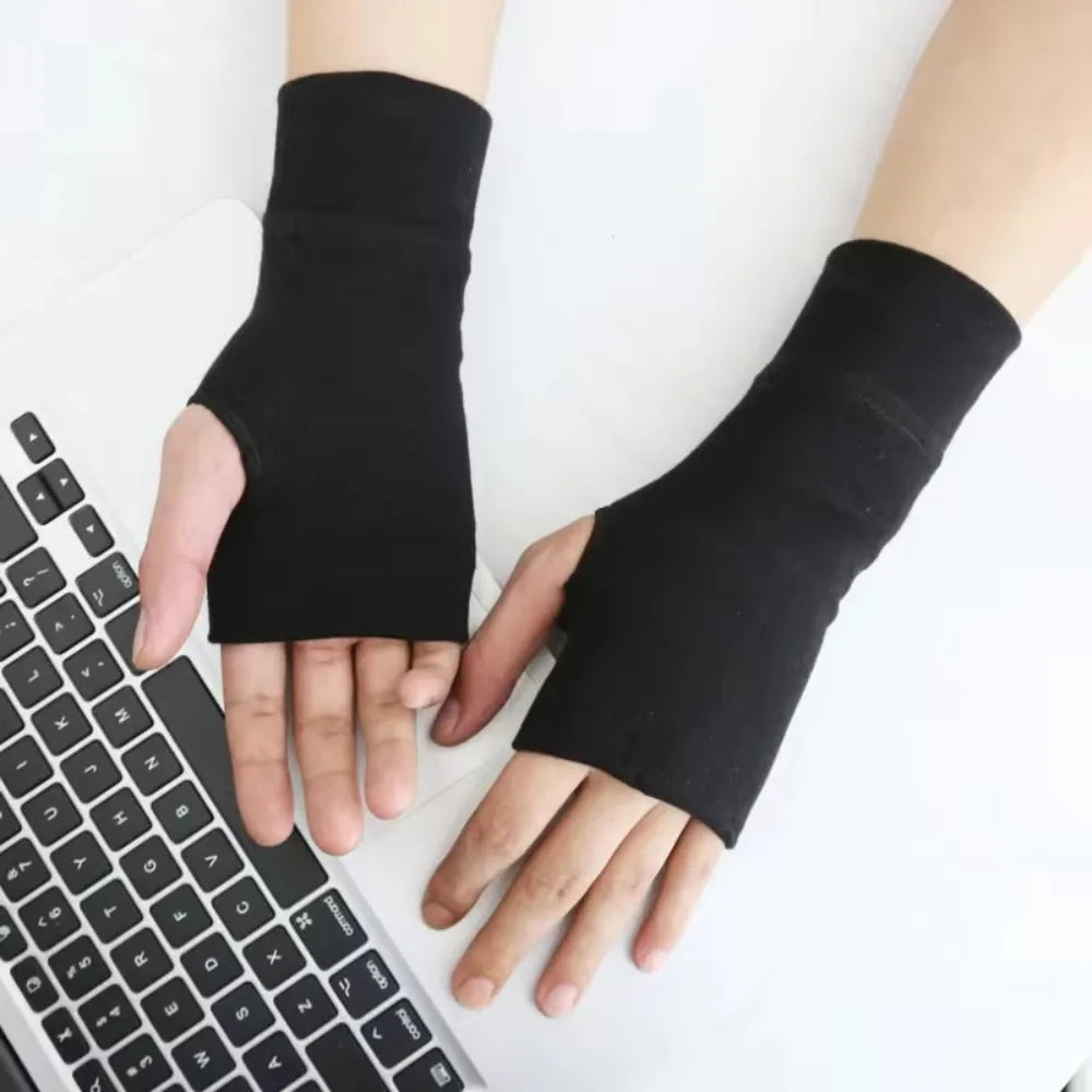 Unisex Black Short Fingerless Gloves Cuffs Mittens