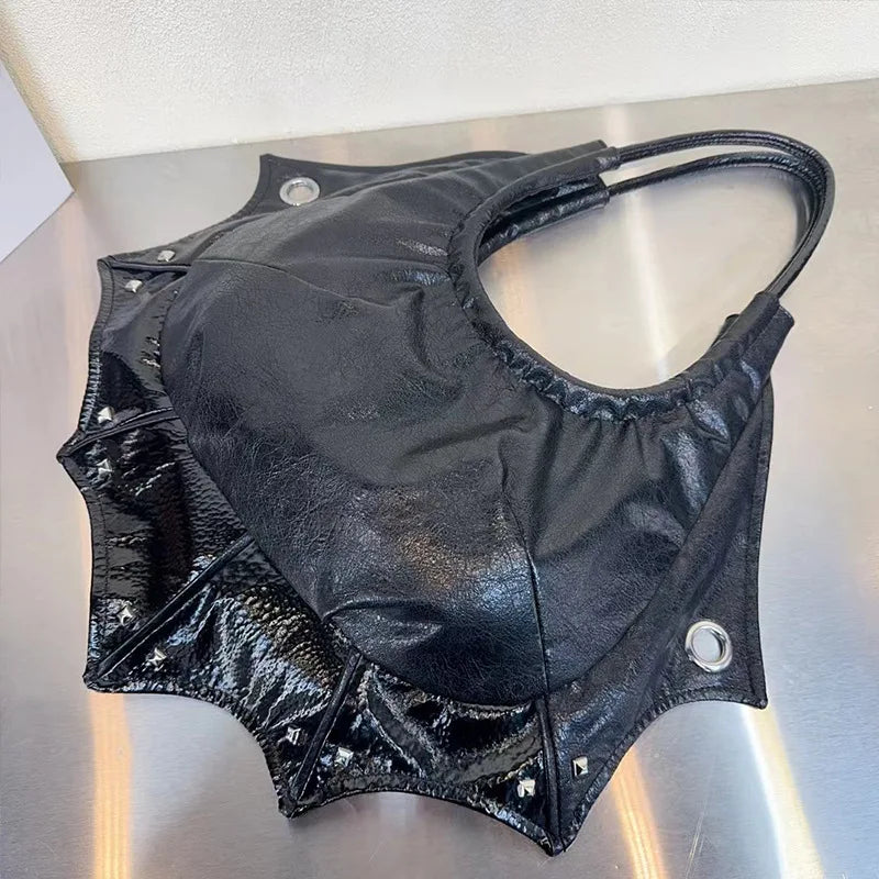 Leather Punk Gothic Rock Black Studded Purse Handbag