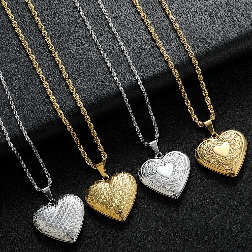 Stainless Steel Locket Heart Pendant Necklace Victorian