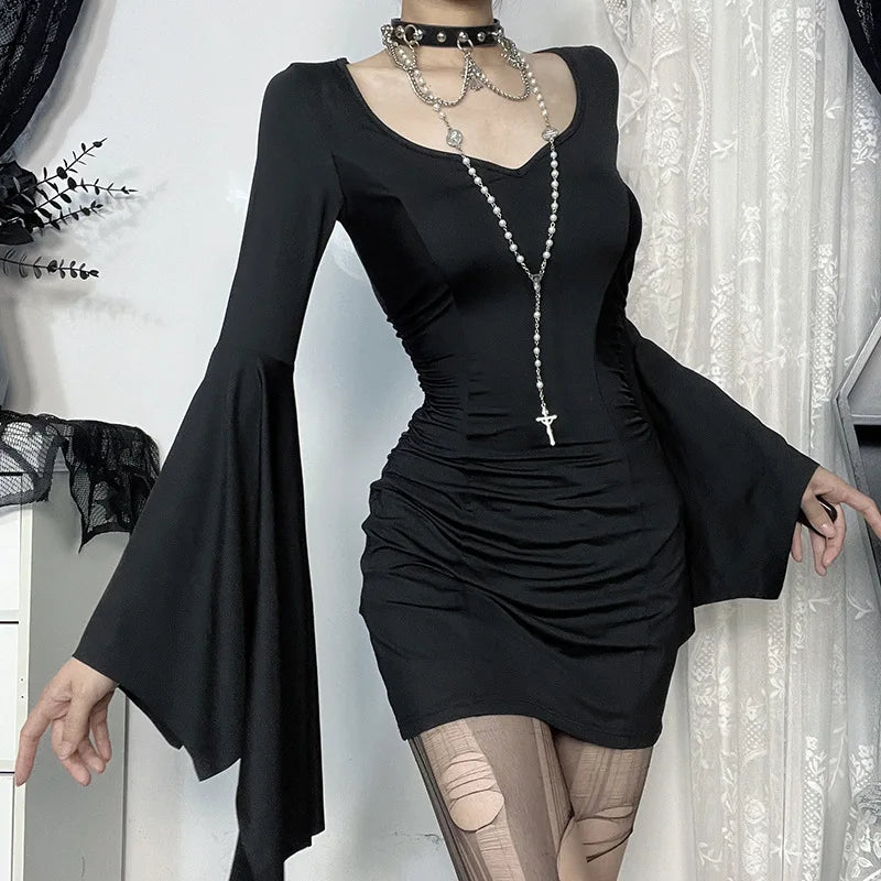 Sexy Gothic Black Bat Costume Mini Dress