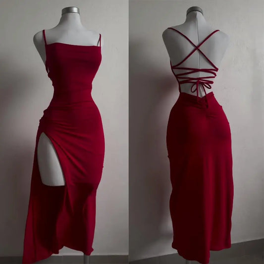 Sexy Slit Y2K Strappy Bodycon Clubwear Party Dress