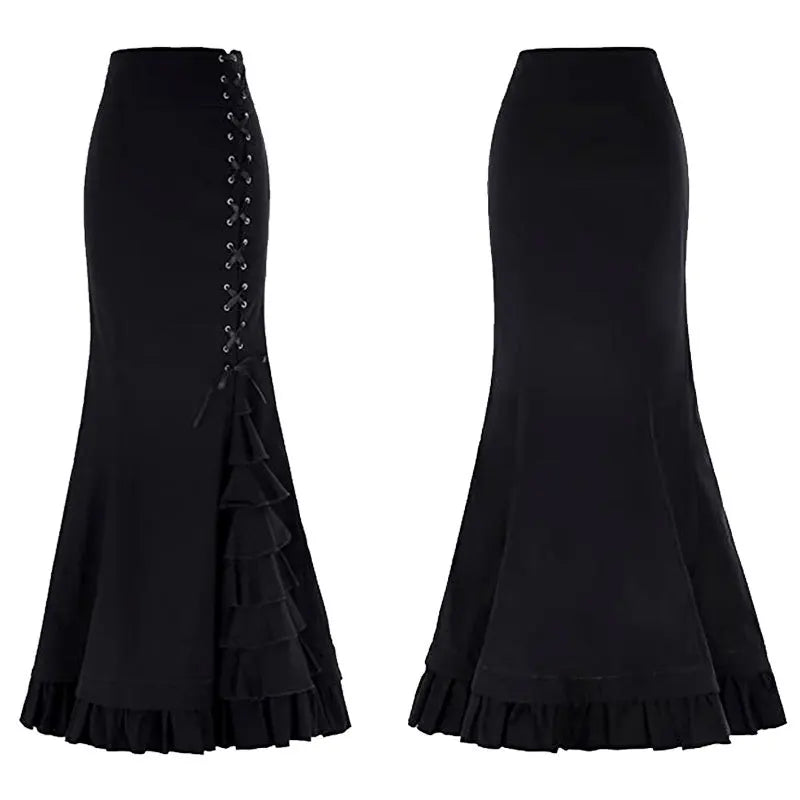 Victorian Gothic Steampunk Long Fish Tail Skirt