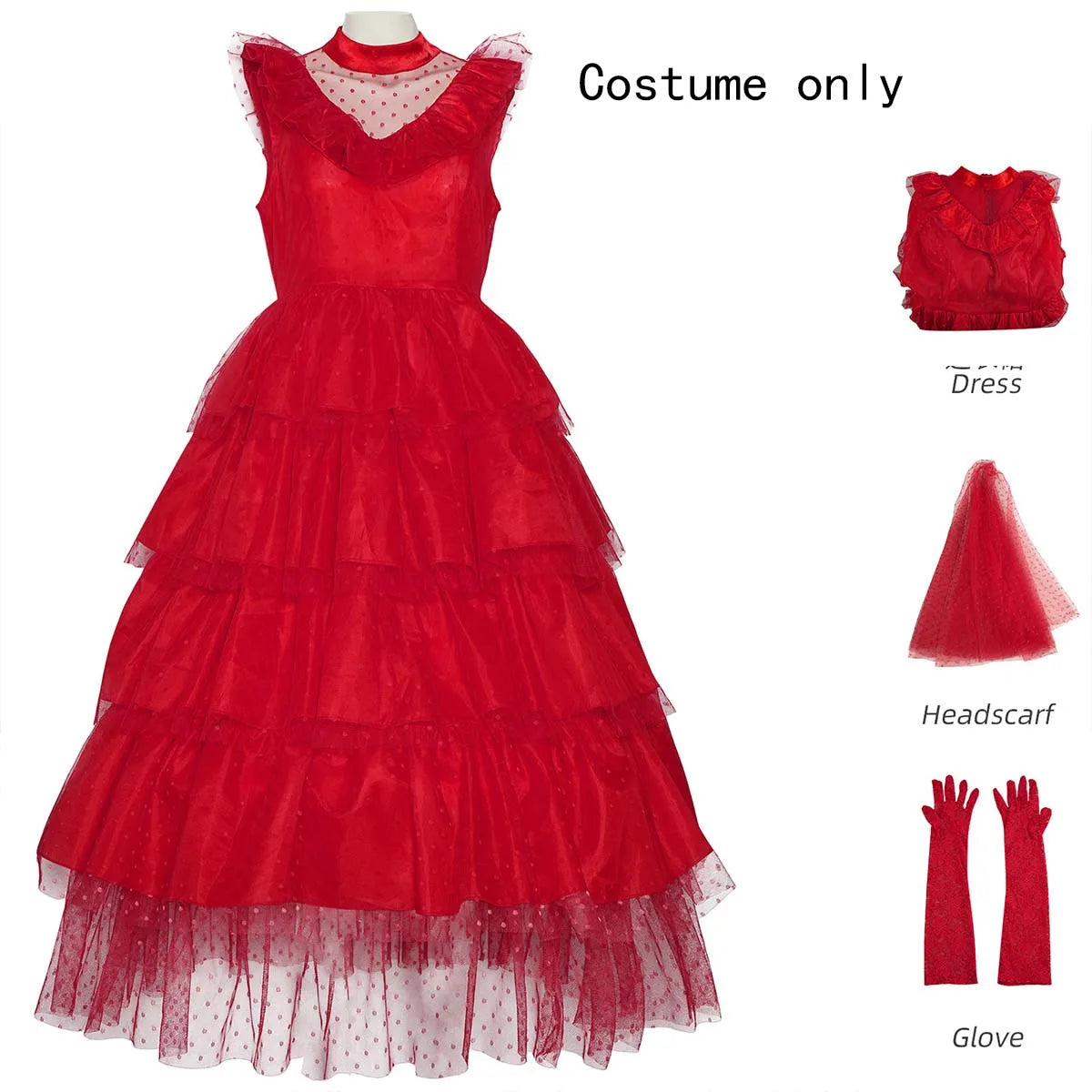 Red Bride Fancy Dress Lydia Deetz Beetlejuice Wedding Costume