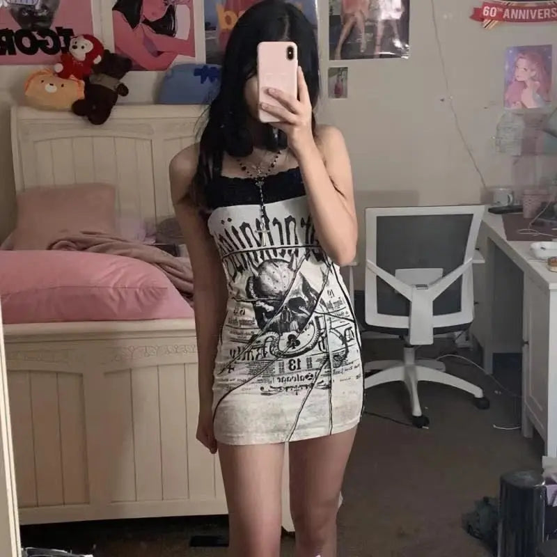 Skull Vest Punk Emo Mini Dress