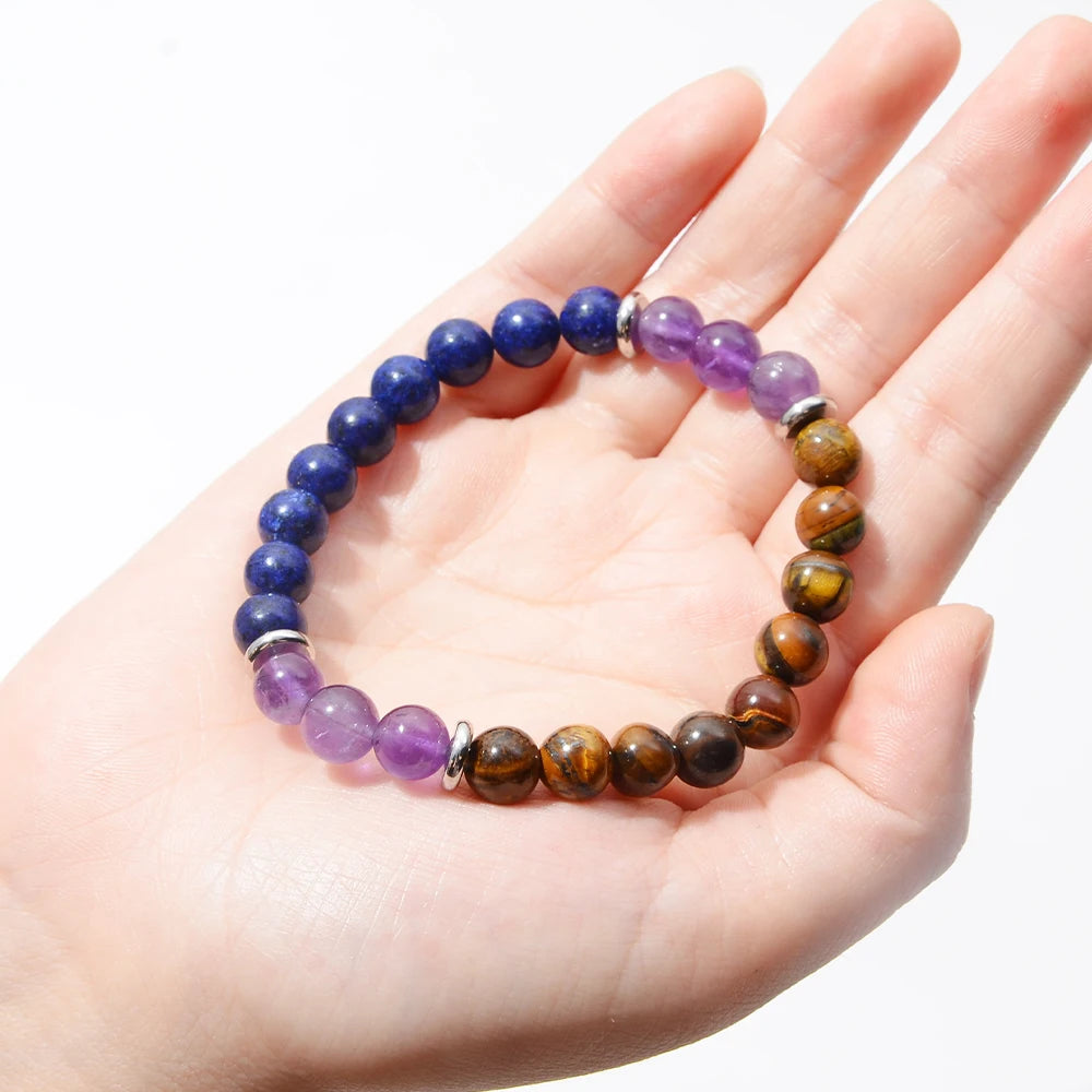 Anxiety Crystal Healing Amethyst Gold Wire Wound Pendant Beaded Bracelet Set