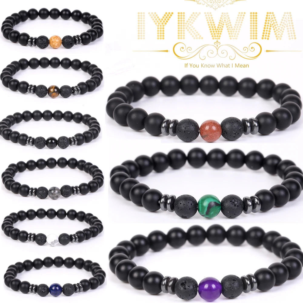 Stone Bracelet Black Agates Hematite Round Beads Jewellery Healing Energy