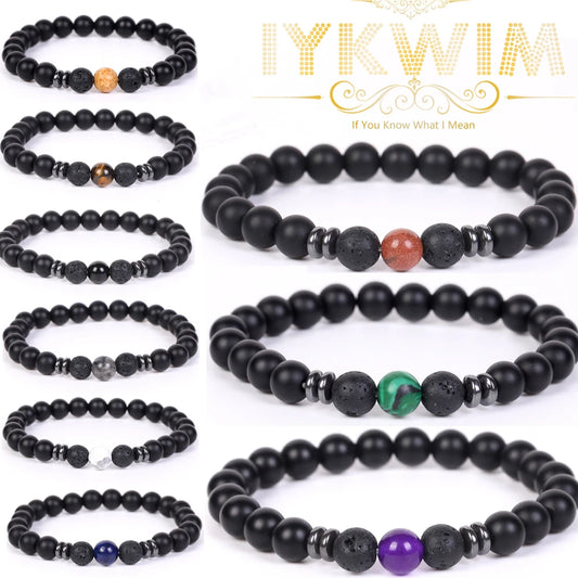 Stone Bracelet Black Agates Hematite Round Beads Jewellery Healing Energy