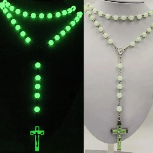 Glow In The Dark Christian Rosary Necklace Luminous Christian Catholic Cross Faith Jewellery