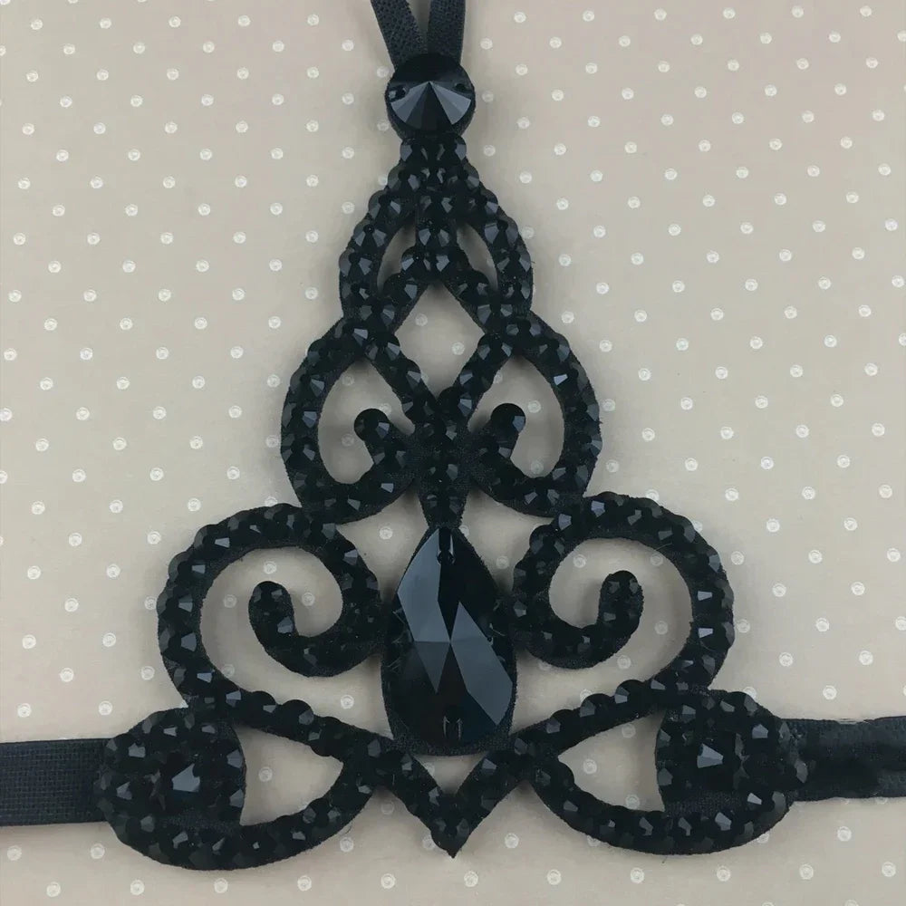 Gothic Black Crystal Bracelet Link Wrist Chain Finger Hand Jewellery
