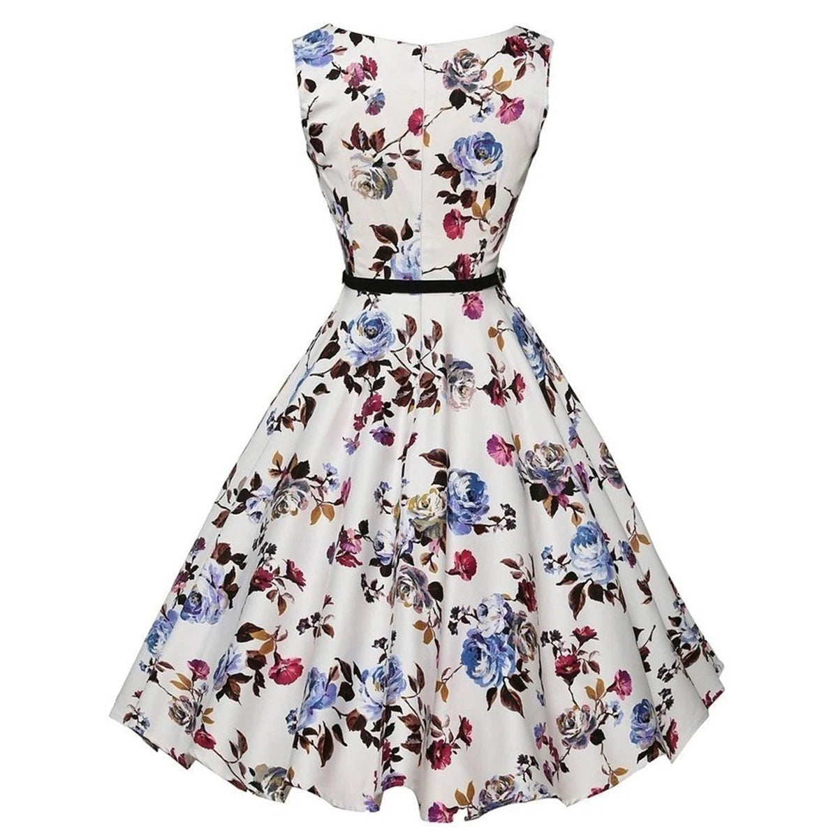 Vintage White Floral Summer Dress Swing Casual 1950s Rockabilly Dresses Flowers Party
