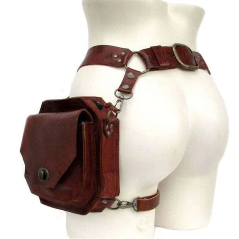 Black Brown PU Leather Steampunk Gothic Pouch Bag Purse