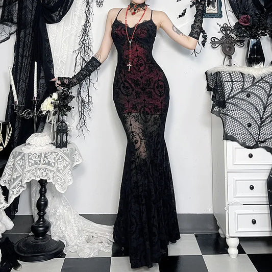 AltGoth Vintage Dark Victorian Gothic Dress Lace Black Red