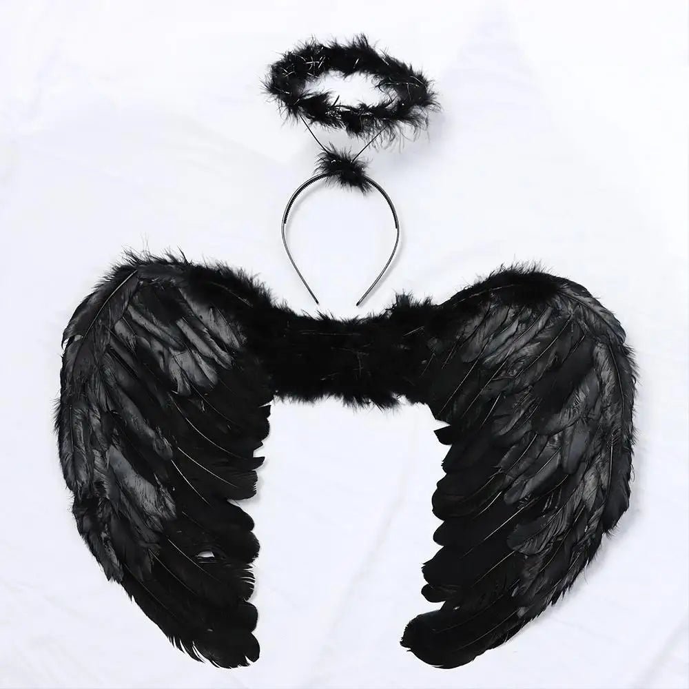 Angel Fairy Feather Wings Halo Halloween Fancy Dress Costume Accessories Good Bad Devil