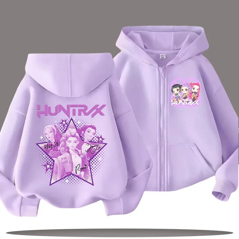 Huntrix Zip Up Sweatshirt Kpop Demon Hunters Hoodie K-Pop Clothes Fleece Jacket