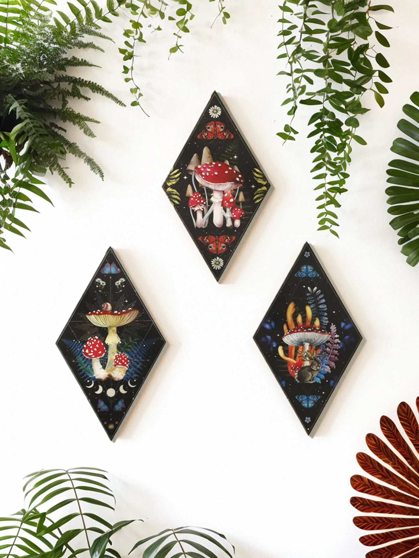 Wooden Wall Hanging Moon Butterfly Mushroom Minimalist Bohemian Room Decors
