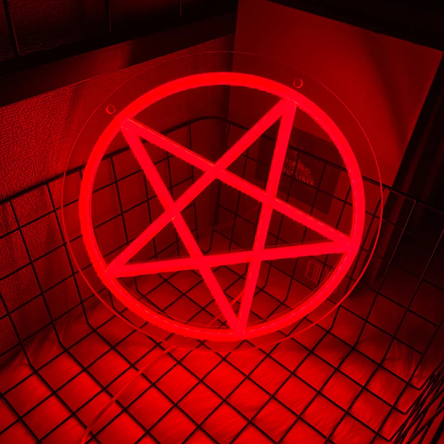Satan Five-Pointed Star Neon Sign Light Gothic Devil Pagan Ritual Novelty Wall Lighting