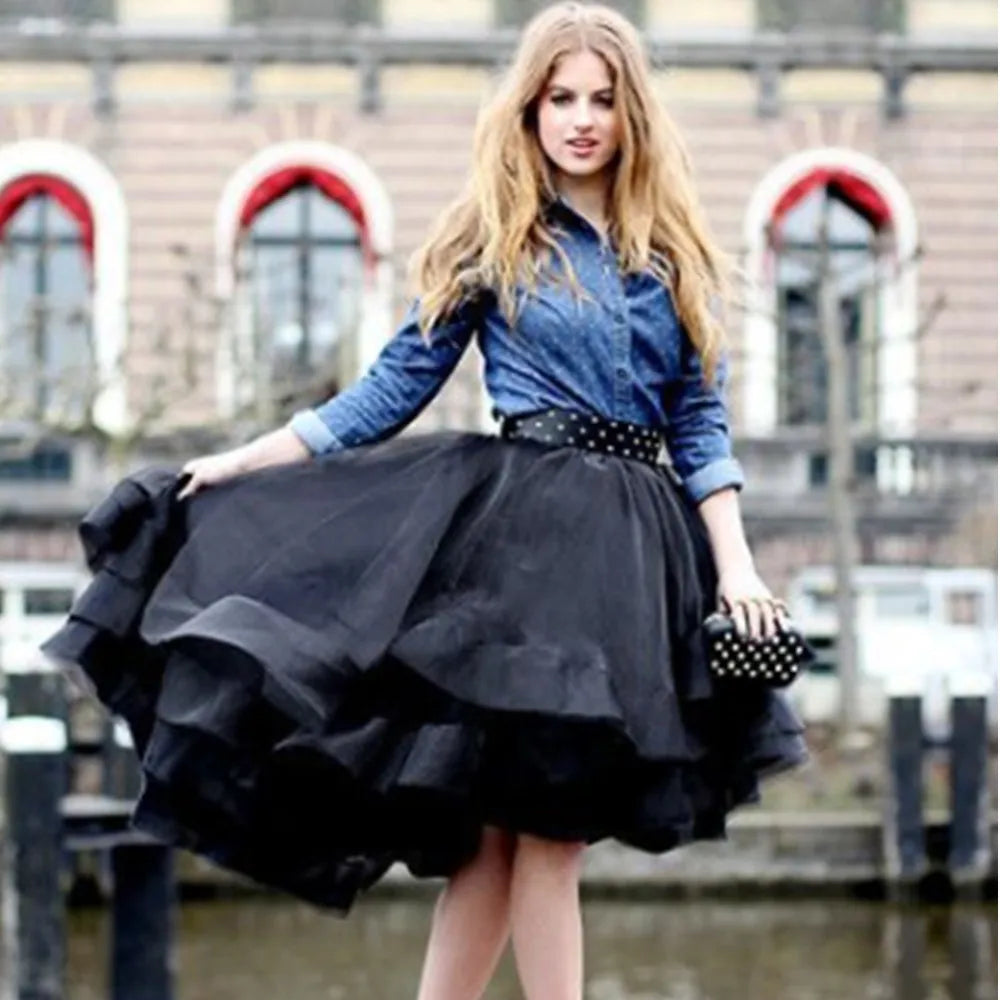 Long Black Gothic Skirt Net Tulle Tutu Overskirt